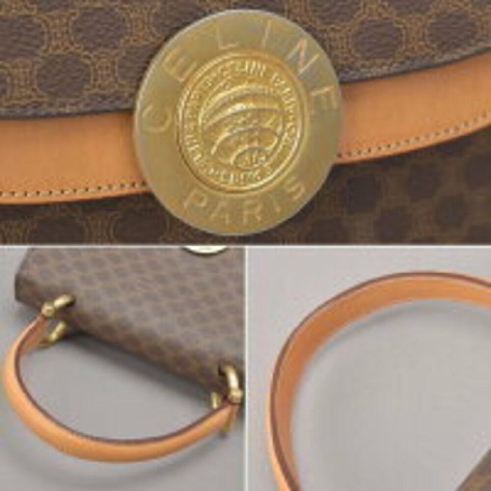 Celine Macadam handbag motif brown leather top handles globe - Picture 6 of 10